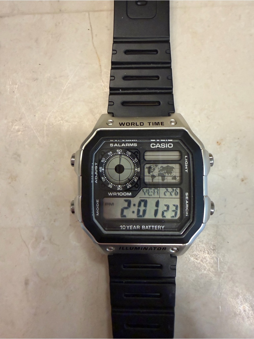 Casio Digital World Time Watch - Black & Silver-Tone